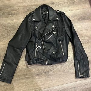 Black faux leather biker jacket